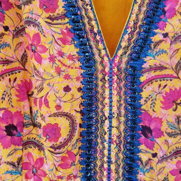 Sunset-colored imported Indian print maxi dress - Picture 2 of 4